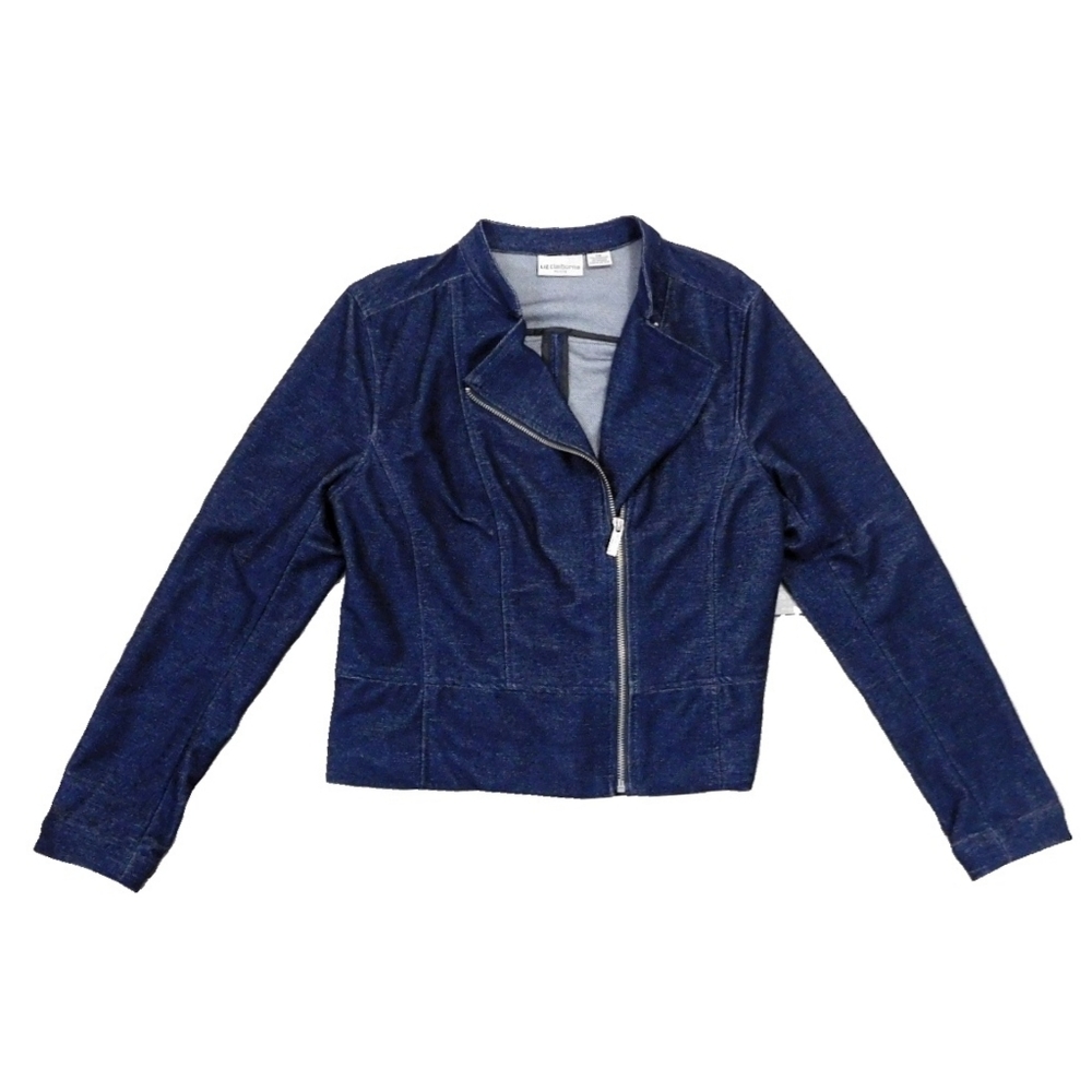 LIZ CLAIBORNE SZ PM SOFT DENIM CROP MOTO JACKET - Picture 3 of 6